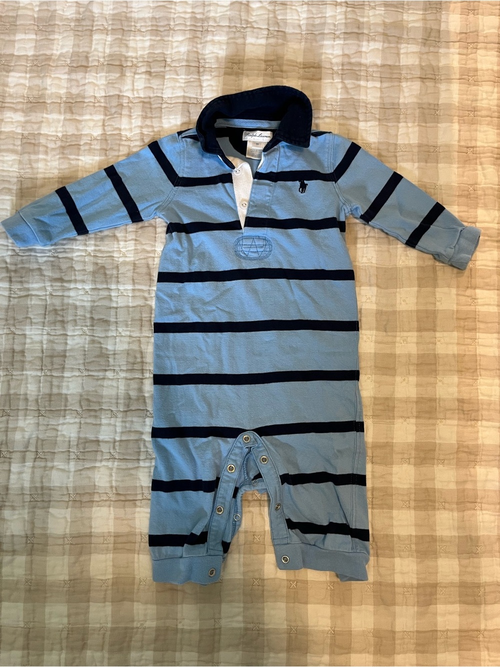 Ralph Lauren Light Blue & Navy Striped Polo Footie